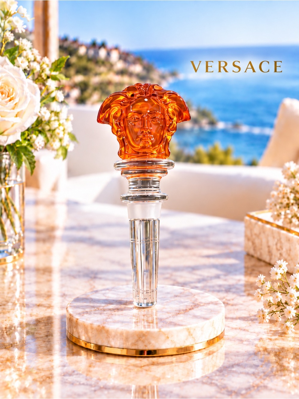 Versace Rosenthal Medusa Orange Crystal Wine Bottle Stopper
